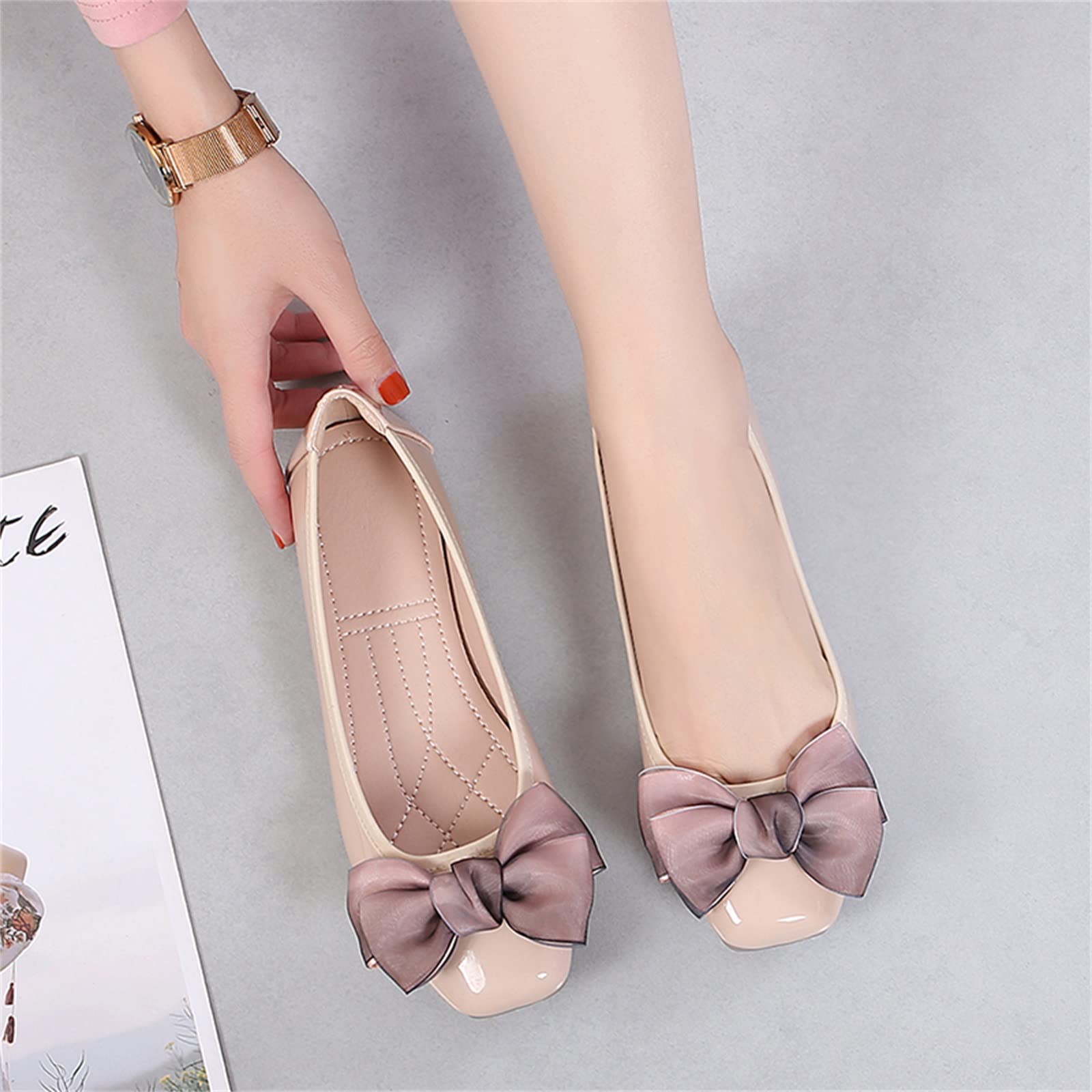 MACHSWON Ballerine da donna casual punta quadrata fiocco nodo slip on memory foam eleganti appartamenti carino papillon pompe Dolly scarpe