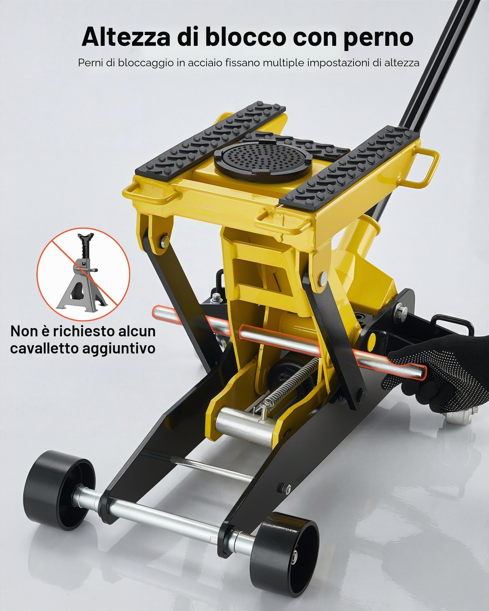 VEVOR Cric Idraulico a Carrello 2 Tonnellate in Acciaio, Cric Idraulico da Pavimento a Basso Profilo, a Pistone Singolo con Ruote, Altezza di Sollevamento 150-435 mm, Multiuso per Auto, Moto, Quad