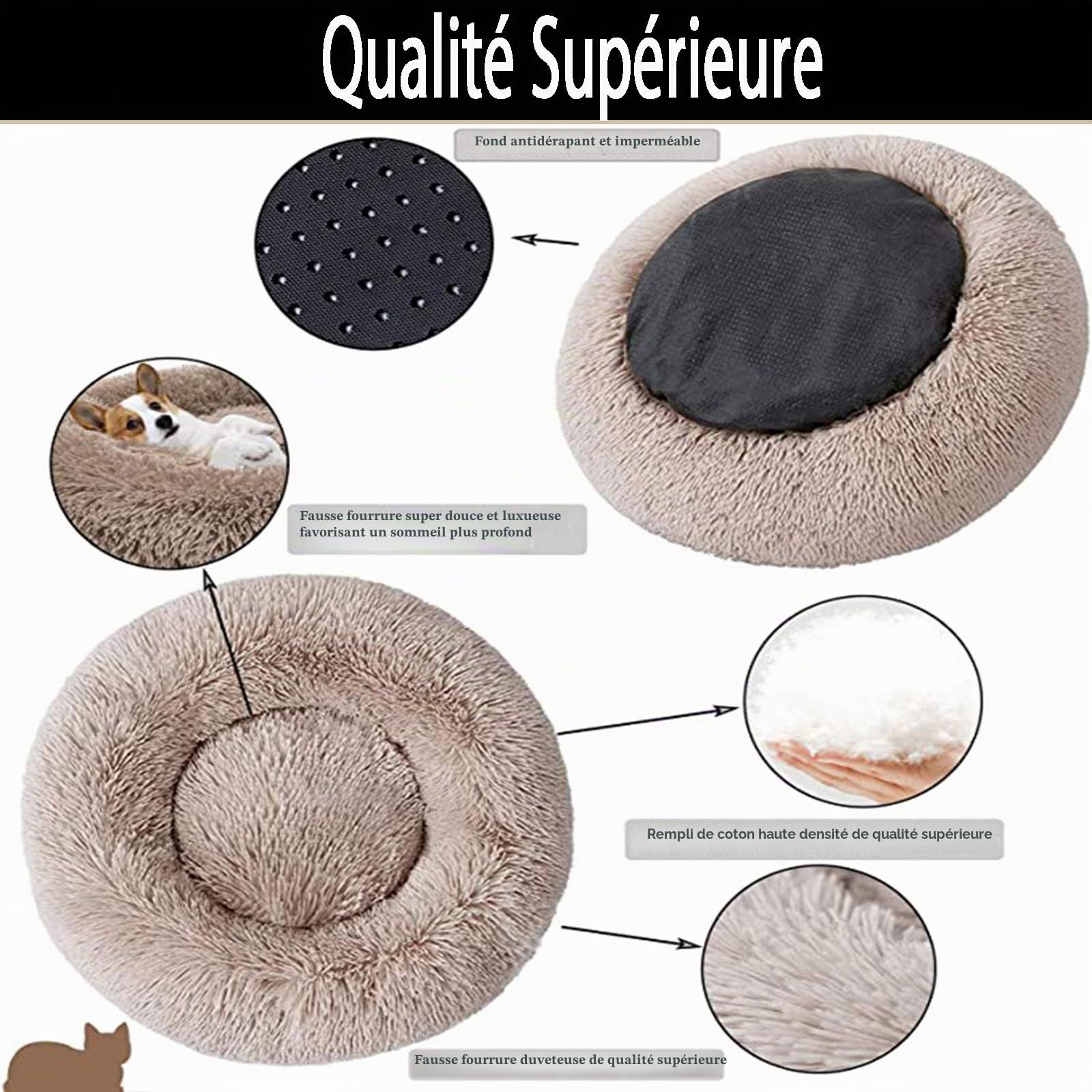 Coussin Anti Stress XXXL, Lit Moelleux Rond XL, Panier pour Chien Moyen, Puppy Love Orthopedique, Tapis XXL Grande Taille Lavable Apaisant Marron 100cm