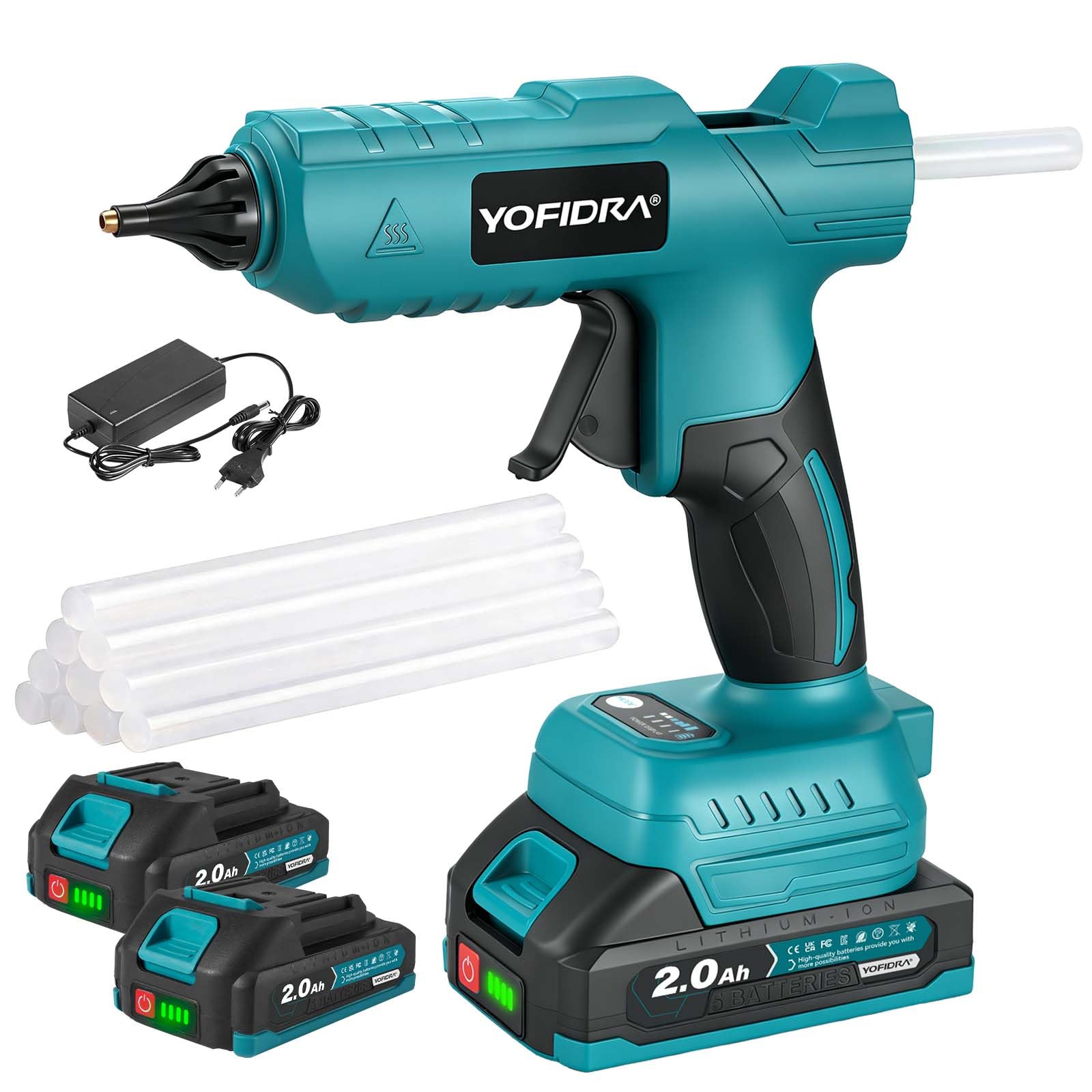 Yofidra 100W Wireless Hot Glue Gun - Hot Glue Gun with 10 Glue Sticks (11mm), 2 x 2.0Ah Batteries and Charger, for DIY, Repair and Crafts