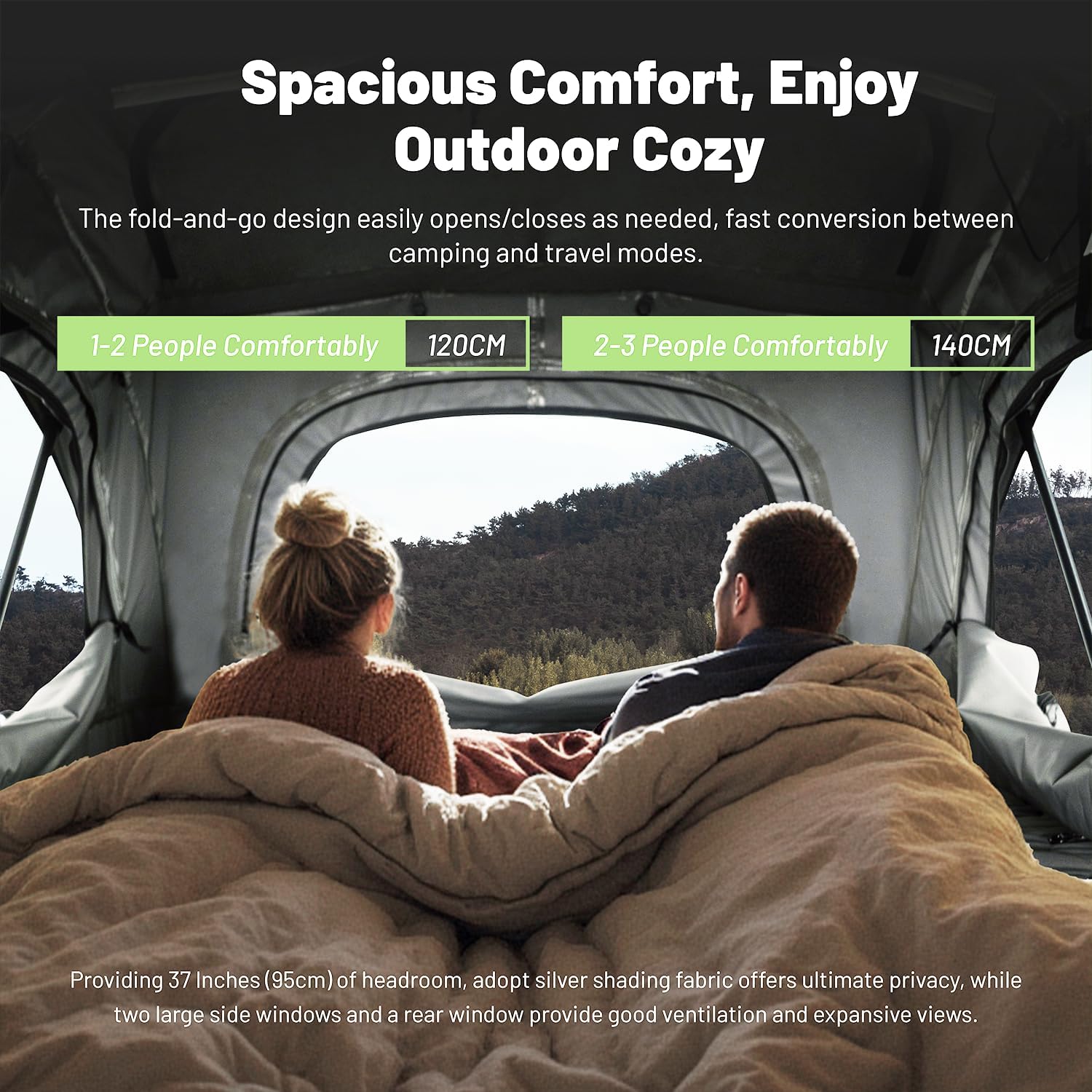 Rooftop Tent Hardshell for Camping - Suitable for Car Jeep SUV Truck, Professional Comfort Roof Top Tent with Ladder for 2-3 People, Easy Fold-and-go, Waterproof & UV-Resistant, 4.6 Ft Wide