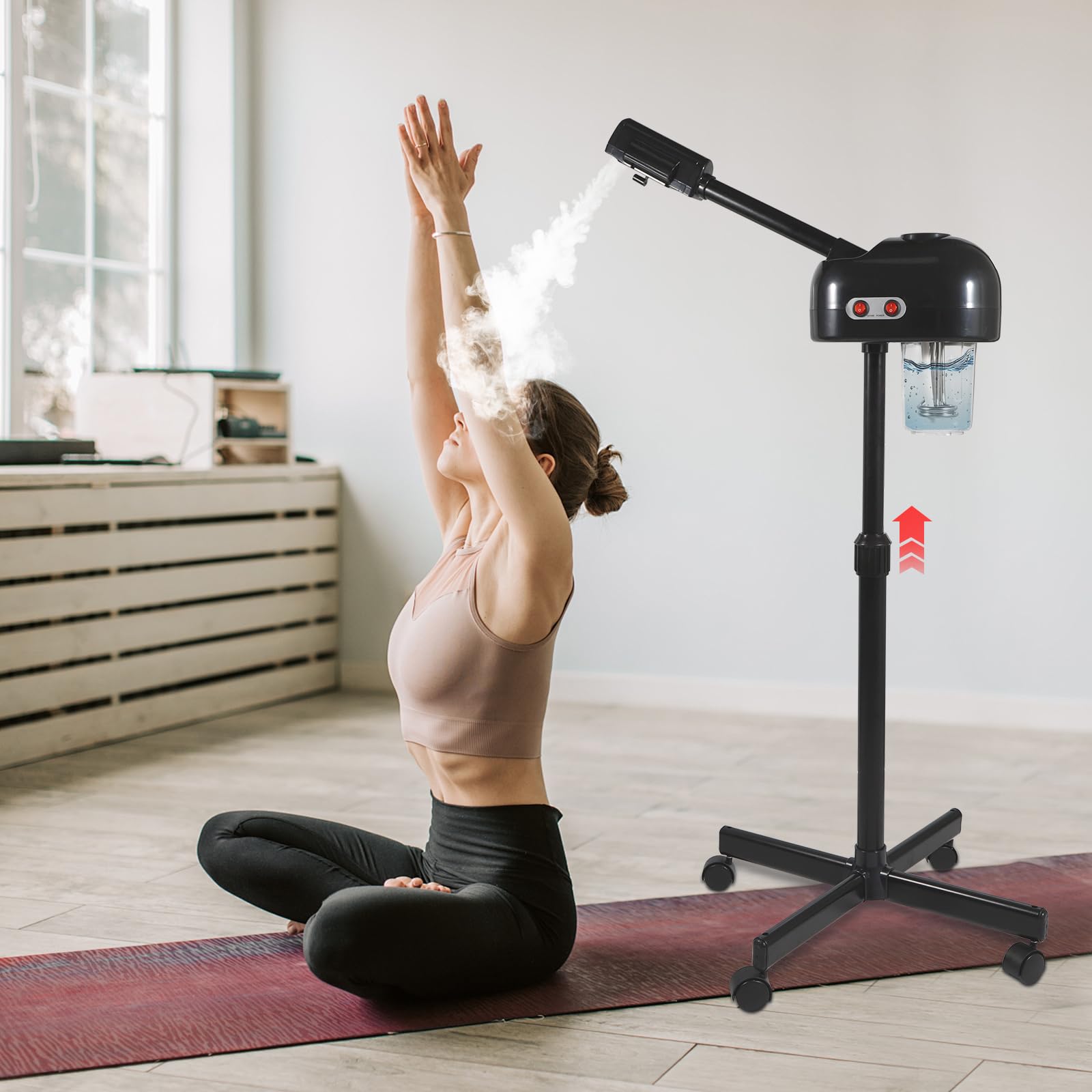 Standing Gesichtsdampfer, 42℃ Dampfmaschine Face Steamer Facial Multifunktions mit 360° Drehbare Düse und Räder, Gesicht Dampfgerät Professionelle Einstellbare Höhe für Salon und Zuhause
