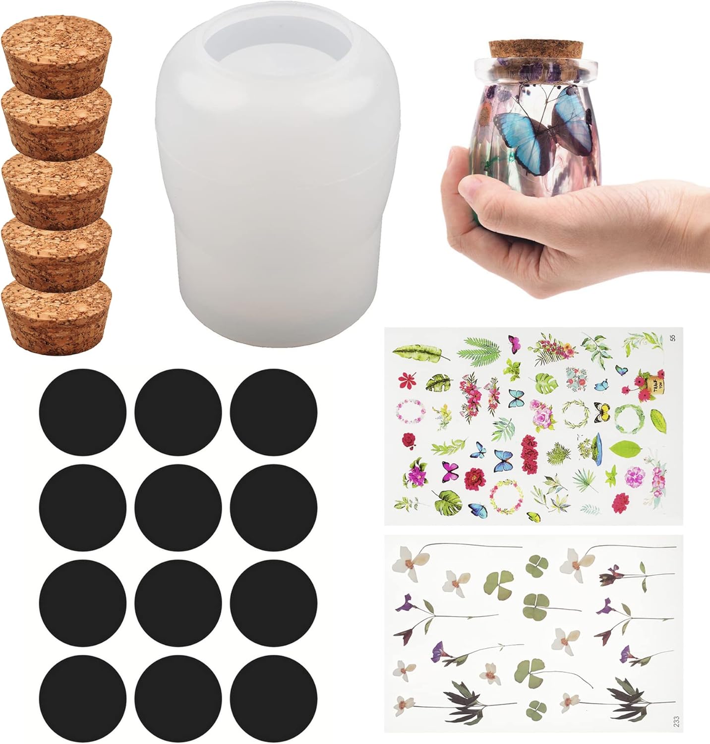 Cayway Molde de Resina Frasco, Molde Silicona Resina de Botellas con Tapas de Corcho, Materiales de Relleno para Caja de Almacenamiento de Bricolaje