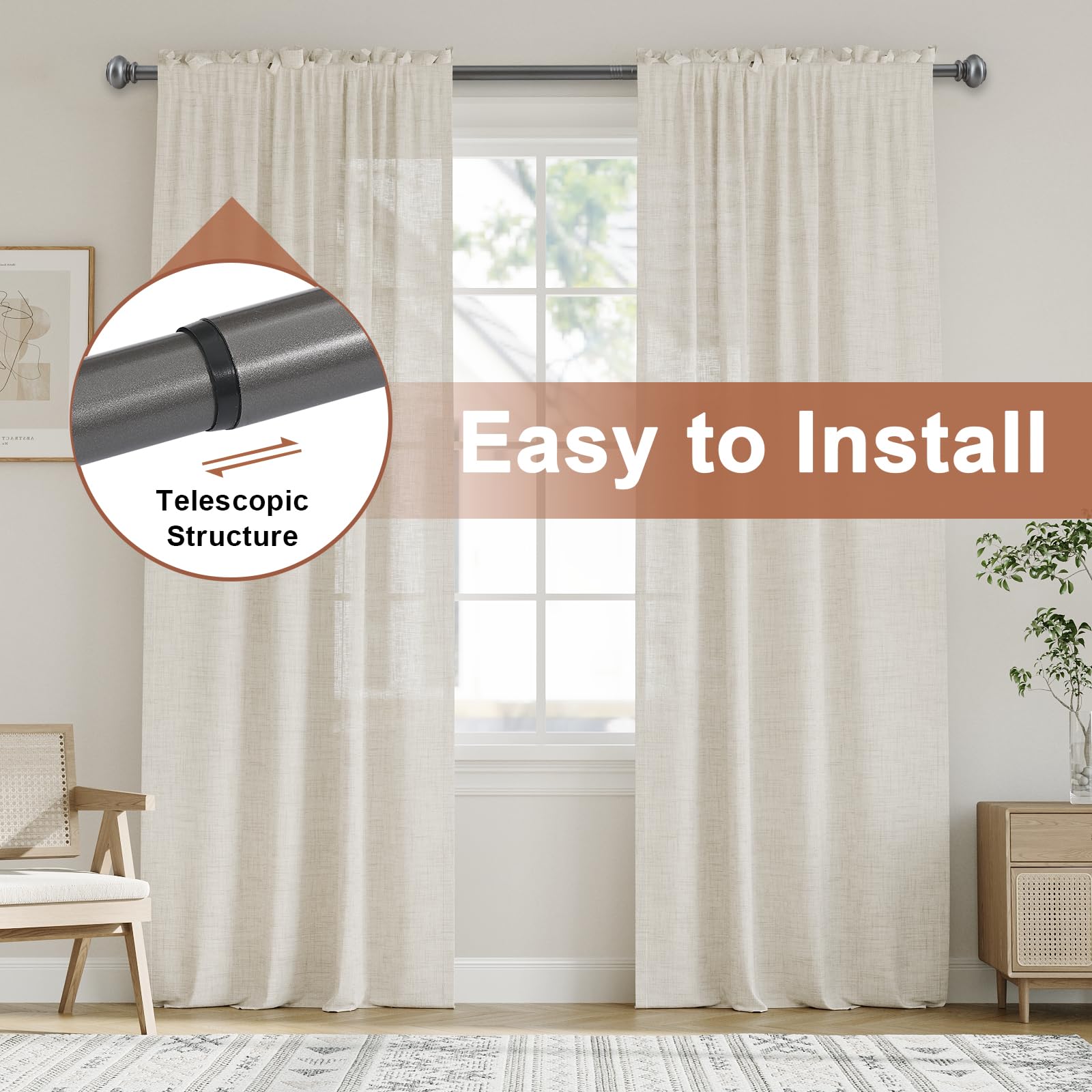 BellaHills Curtain Poles for Windows 25mm Single Curtain Rod with Classic Finials 76 to 150 cm - Image 3