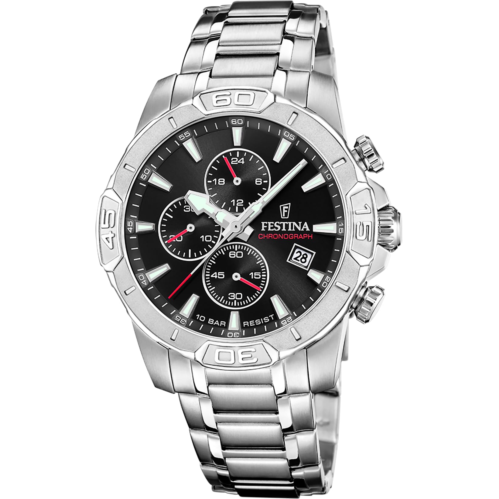Festina Orologio Uomo in Acciaio Inossidabile 316l Argentato F20704/3 | Movimento al Quarzo, Cronografo, Calendario, Vetro Minerale Resistente