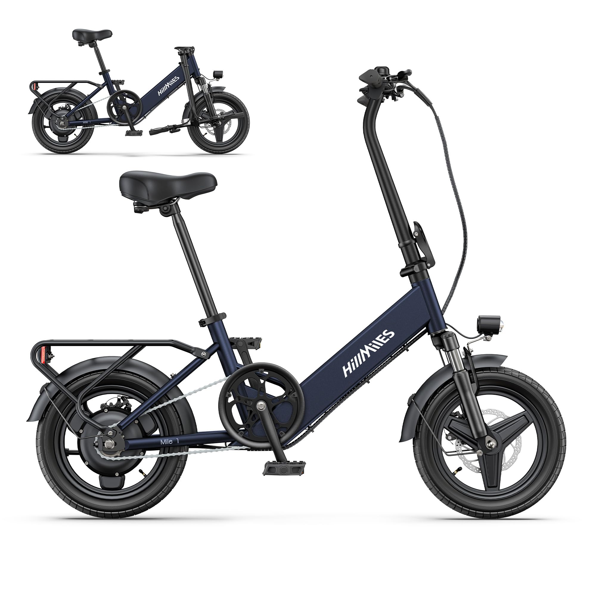 Bicicleta eléctrica HillMiles Mile 1, Batería 36V 10.4AH, Neumático 14'*2.0', Velocidad 25km/h y autonomía 40-65km Bicicleta eléctrica para desplazamientos urbanos, IP65 Impermeable