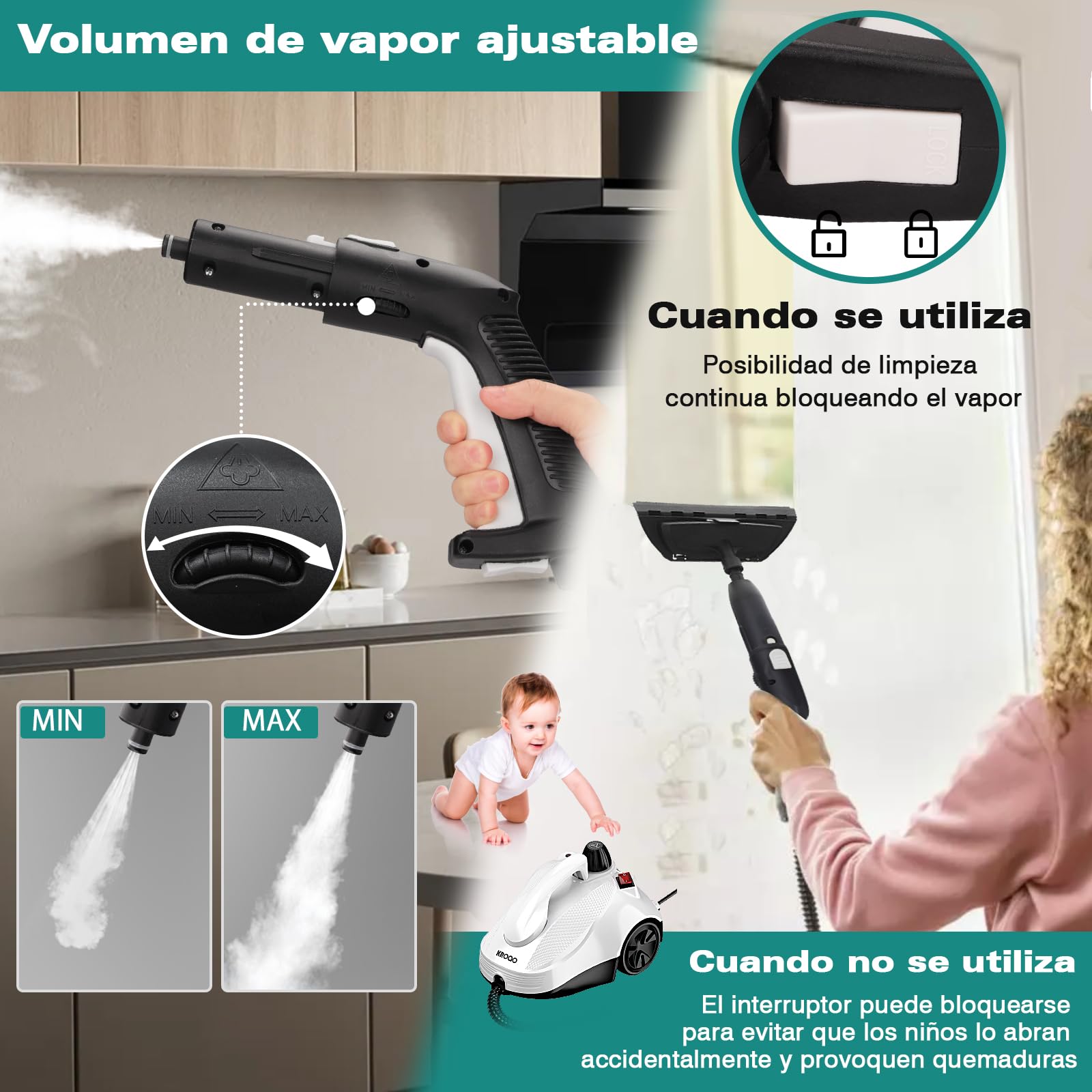 Limpiador de vapor multiusos para todo con 23 accesorios, quitar papel pintado, suelo, alfombra, sofá, tapicería, coche, azulejos, tapicería, baño, 1,5 L