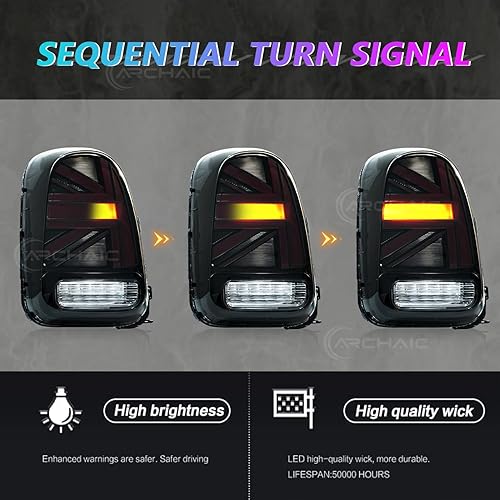 Vista 4 de Luces traseras compatibles con MINI Countryman Cooper/Coopers Hatchback F60 2017-2020, conjunto de luces traseras JCW Union Jack con señales de giro