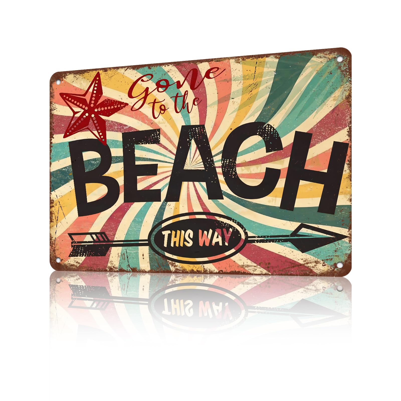 Anceky Go To The Beach Tin Sign Retro Metal Sign Vintage Wall Decor for Home Backyard Outdoor Outside Fence 12×8 Inch