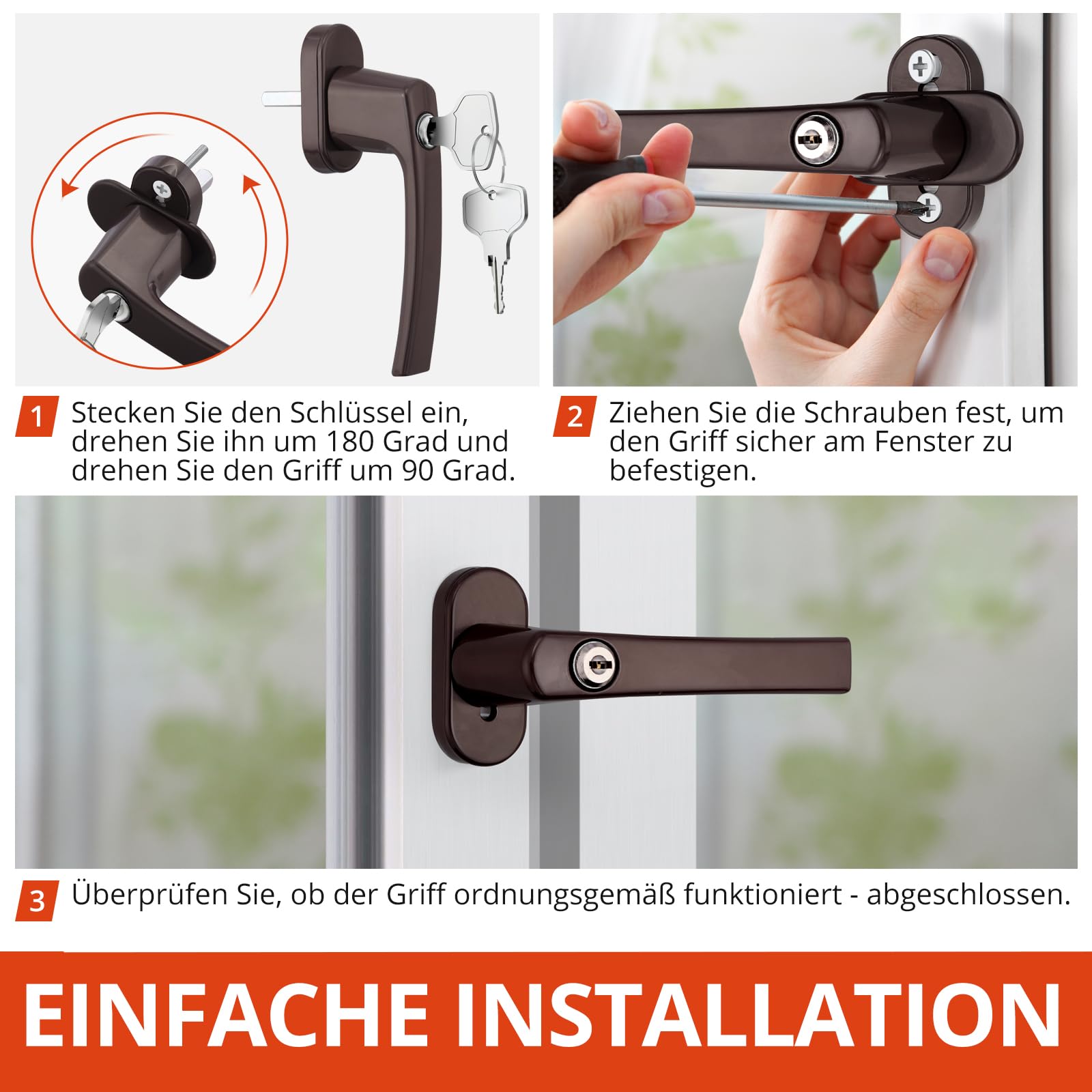GETLITOOL Fenstergriffe Abschließbar, 4 Stück Fensterschloss Aluminium mit Schlüsseln, Sicherheitsfenstergriff in Stiftlänge 35mm, Kindersicherung Fenstersicherung für Fenstertür Heimsicherheit-Braun