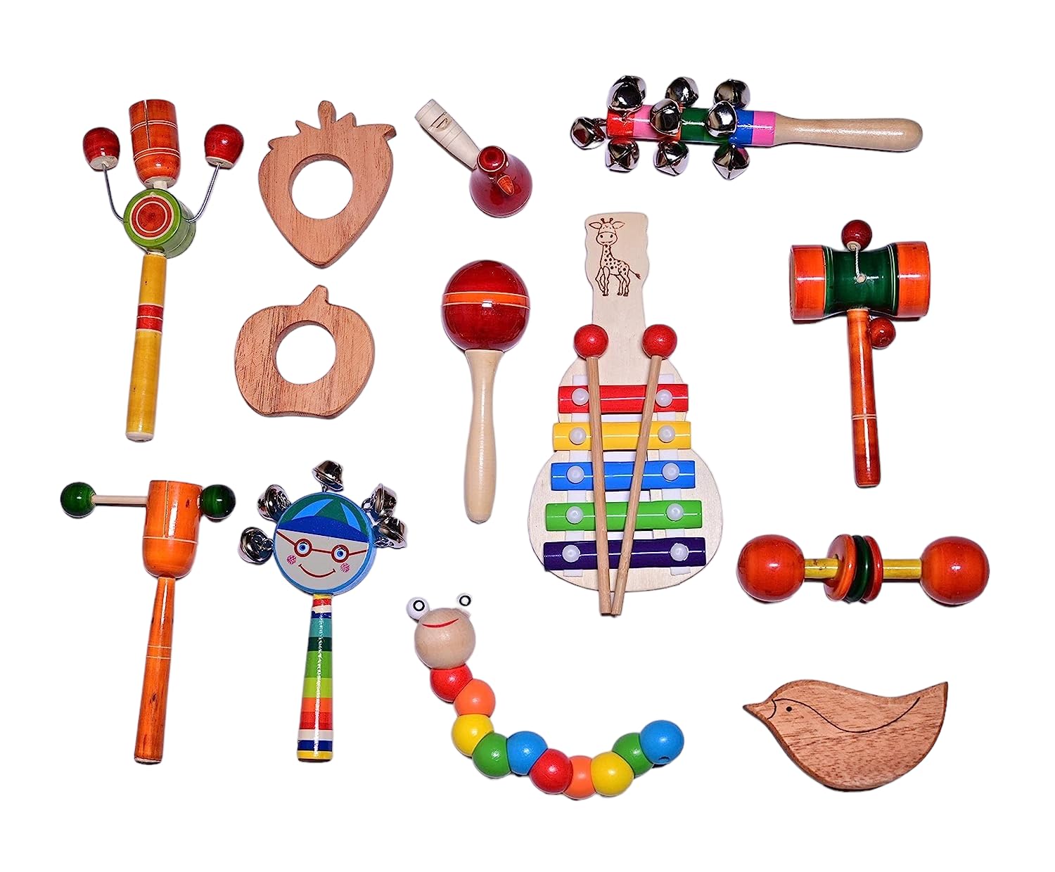 CHANNAPATNA TOYS Wooden Rattles, Teethers, and Whistles for Babies - Set of 13 - Multicolor - Ideal for Infants and Newborns (Ages 0-12 Months) - Develops Sensory Skills and Discovering Sounds (B0BWTZXXSV) Amazon Price History, Amazon Price Tracker