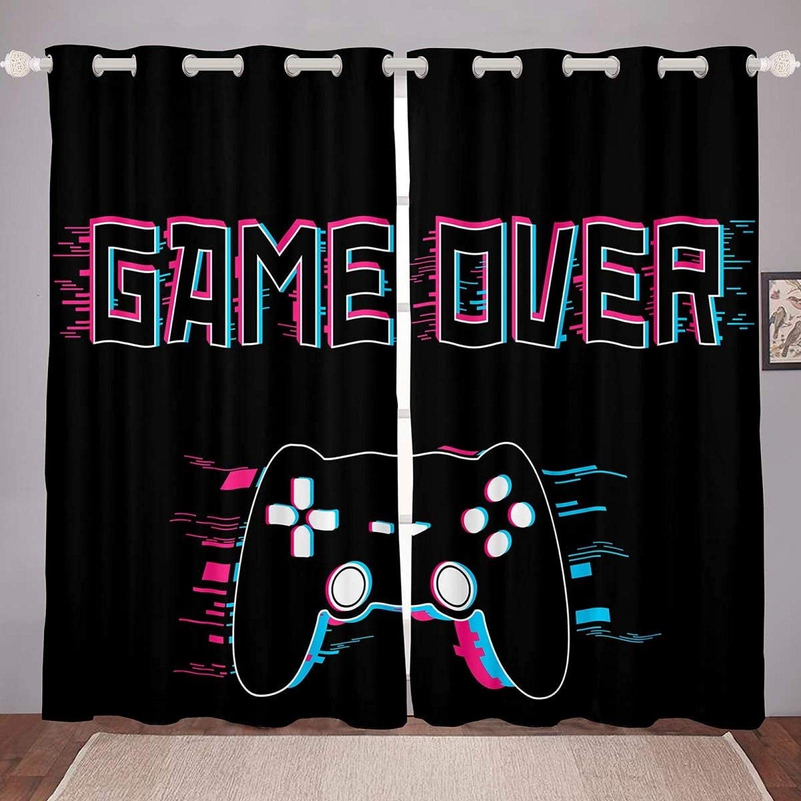 LKCD Cortinas Dormitorio Juvenil Gamepad Heat Game Video Gamepad Novedad Juego 140X160Cm Juego De Cortinas Opacas para Dormitorio con Impresión 3D para Habitación De Los Niños, Decoración del Salón