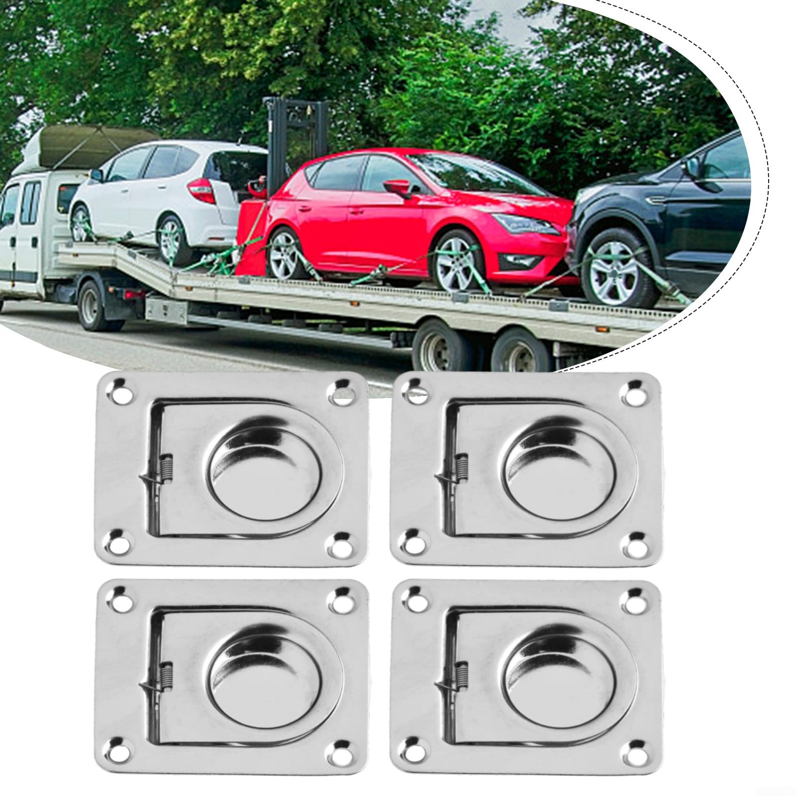 HpLive 4 Stück Edelstahl Zurrösen Versenkte D-Ringe Befestigungsringe für Boote Anhänger LKW Bodenmontage, 304 56x66mm