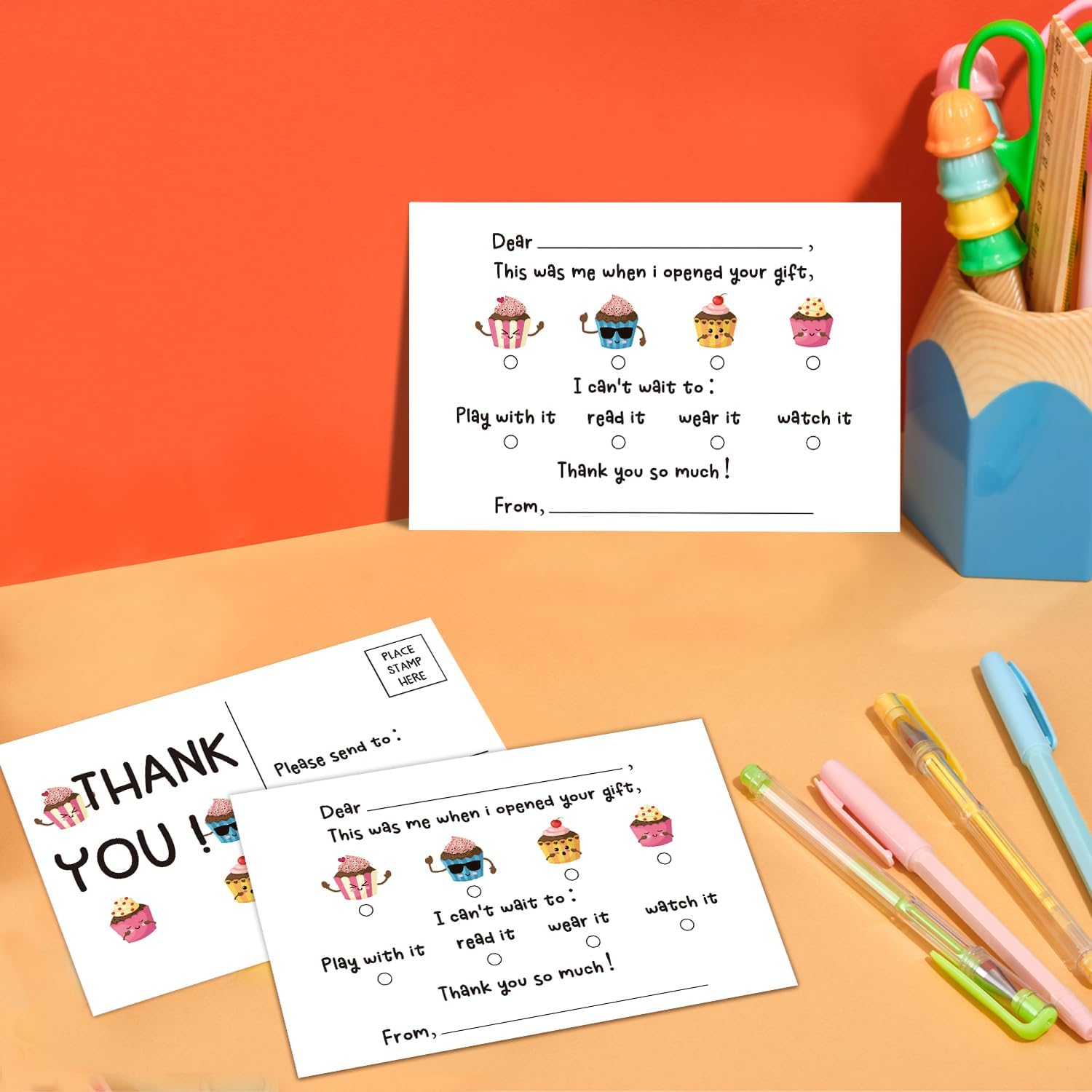 Thank You Postcards for Kids, 4x6 No Envelope Needed Double Sided Design Post Cards, 25 PCS Fun Kids Thank You Cards Fill in the Blank Birthday Postcards for Birthday Party -04 - Image 4