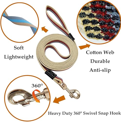 Miniatura 2 de Shorven Correa de algodón suave para perro, correa de entrenamiento básico para caminar, 10 pies de largo, 0.6 pulgadas de ancho, rojo