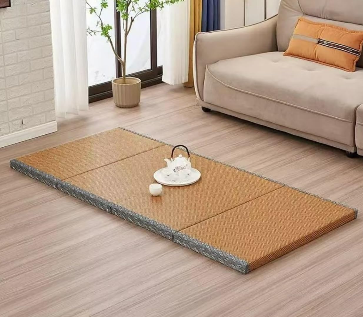 Colchón plegable japonés para meditación y yoga, futón de hierba marrón, ideal para uso zen y sala de té, 60 x 180 cm