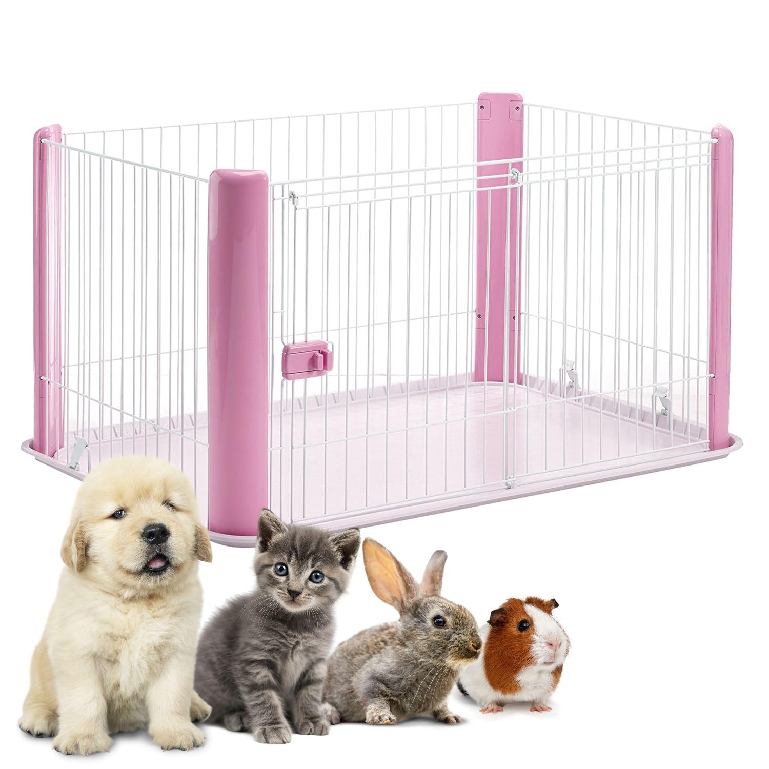 Iris Ohyama Parque para perros con puerta y cerradura, H60cm, Rosa, Jaula gatos, Vallas, Corralito, para Para interiores, exteriores, Conejo, Cercado, Corral perro, Mascotas, rejas, CLS-1130