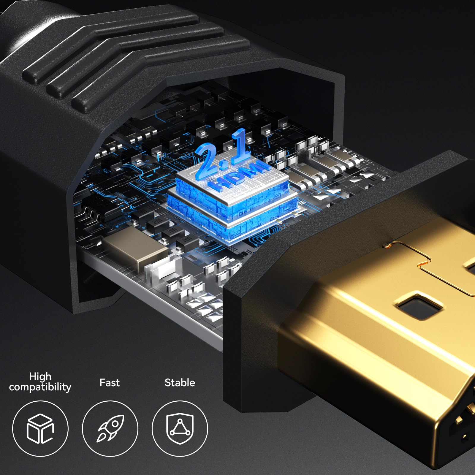 Soonsoonic 8K Glasfaser HDMI 2.1 2,5 m, volle 48 Gbit/s 8K @ 60Hz (4:4:4), unidirektionales geflochtenes Gaming-Kabel, 4K @ 120Hz eARC Dolby Atmos DTS: X HDR10 VRR ALLM, kompatibel mit PS5 Xbox Series