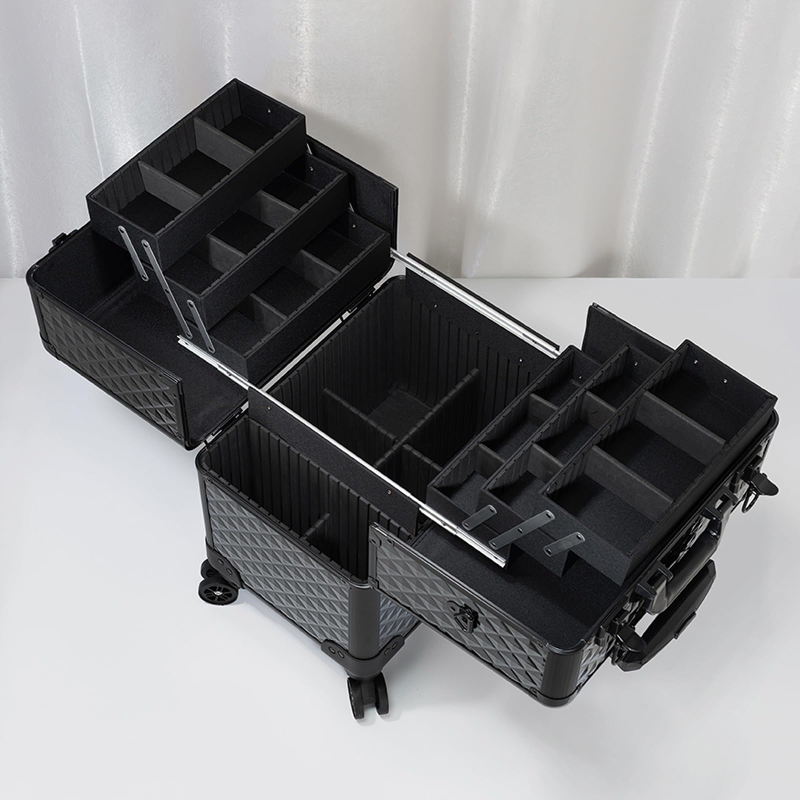TaNeHaKi Valise de maquillage à roulettes avec lumière LED, pour voyage, cosmétique, coiffeur, Noir , Moderne