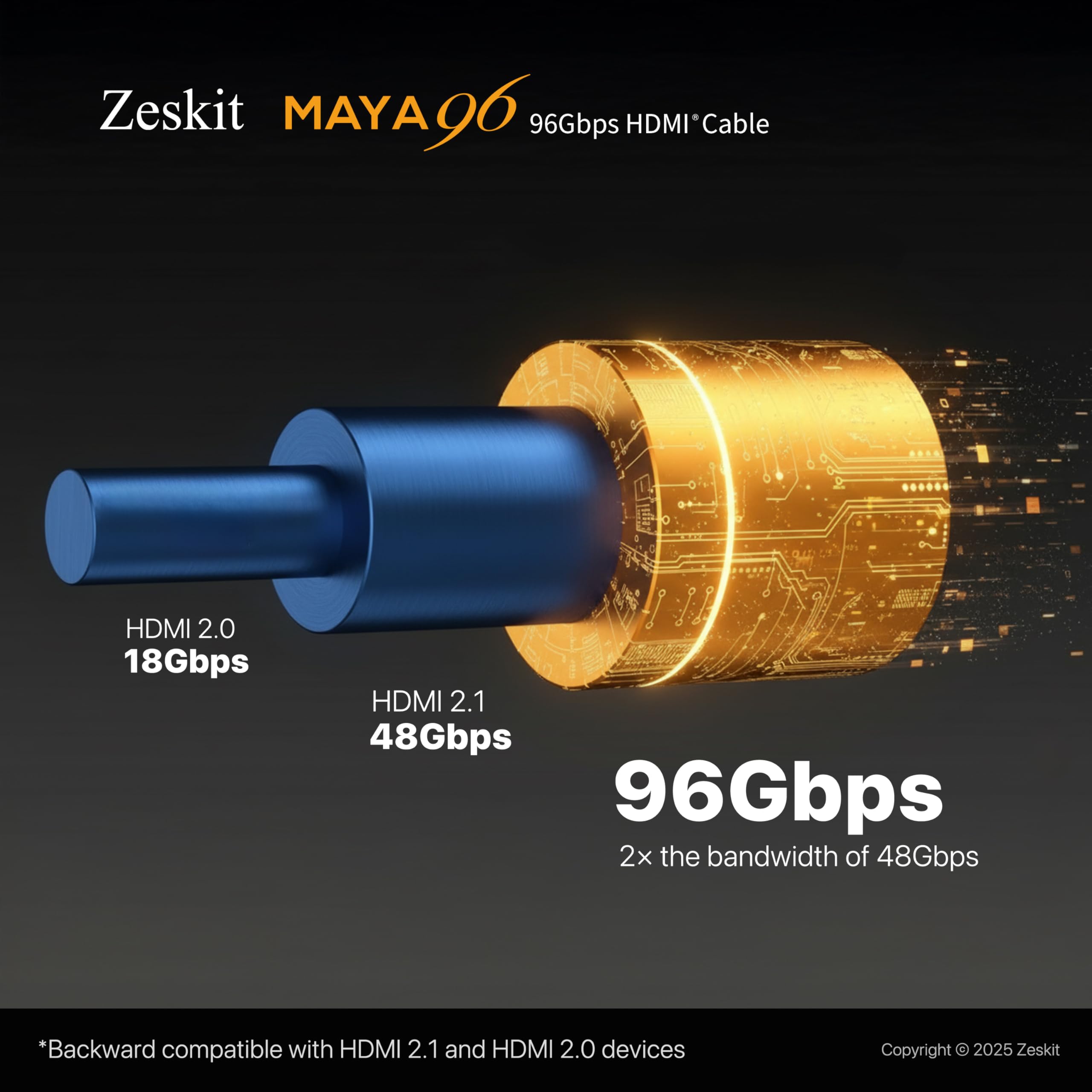 Zeskit Cavo HDMI 2.2 Maya 96Gbps 12K 16K (2 m 6,5 piedi)