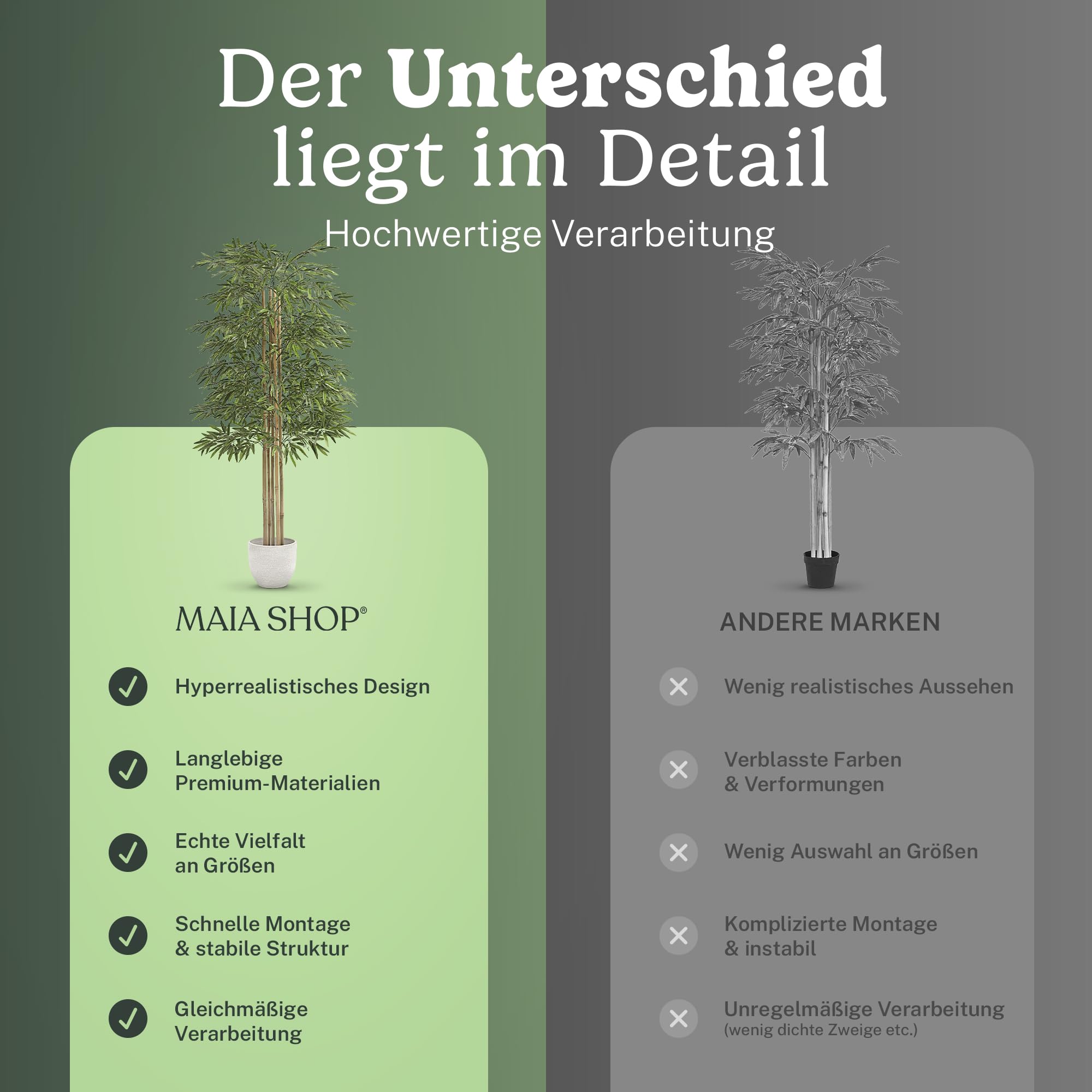 Maia Shop | Künstlicher Bambus | Künstlicher Baum | Maße: 180 x 80 cm | Künstliche Pflanzen | Fake Plant | Plastik Pflanze | Deko | Deko Wohnzimmer