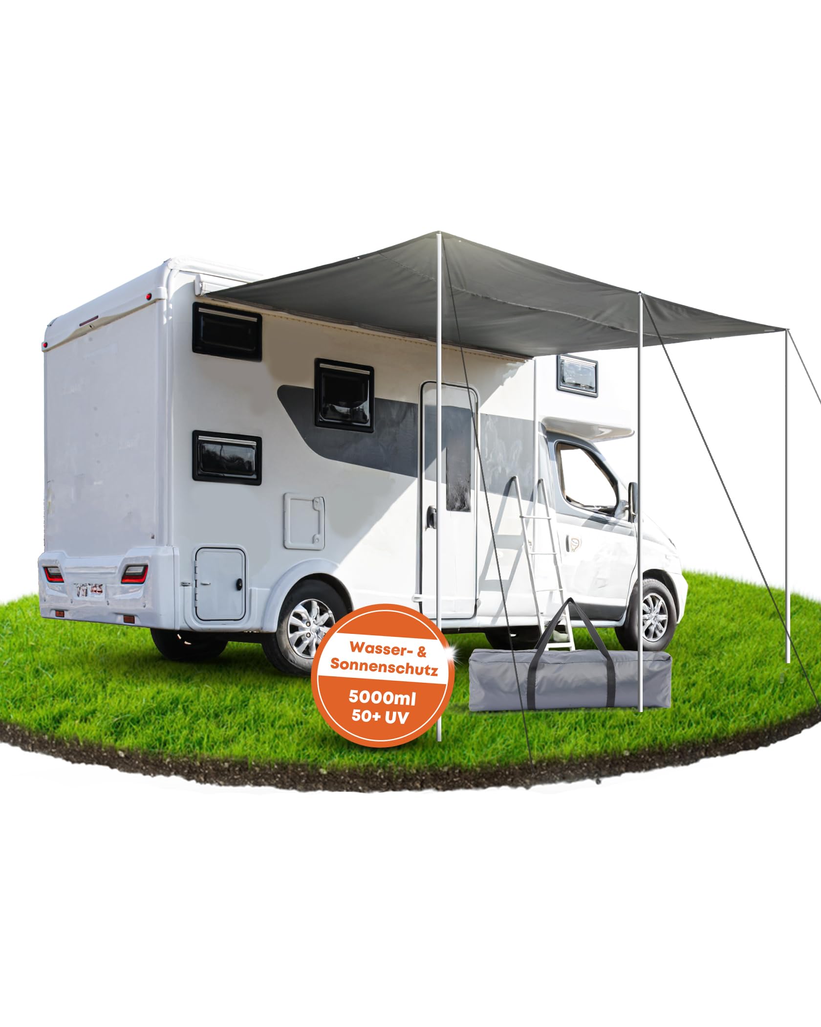 Sonnensegel Wohnwagen 300x240cm Vorzelt Markise für Wohnmobil mit 2 x Keder und 3 x Aluminiumstange, als 5000ml Wasserschutz und 50+ UV Sonnenschutz
