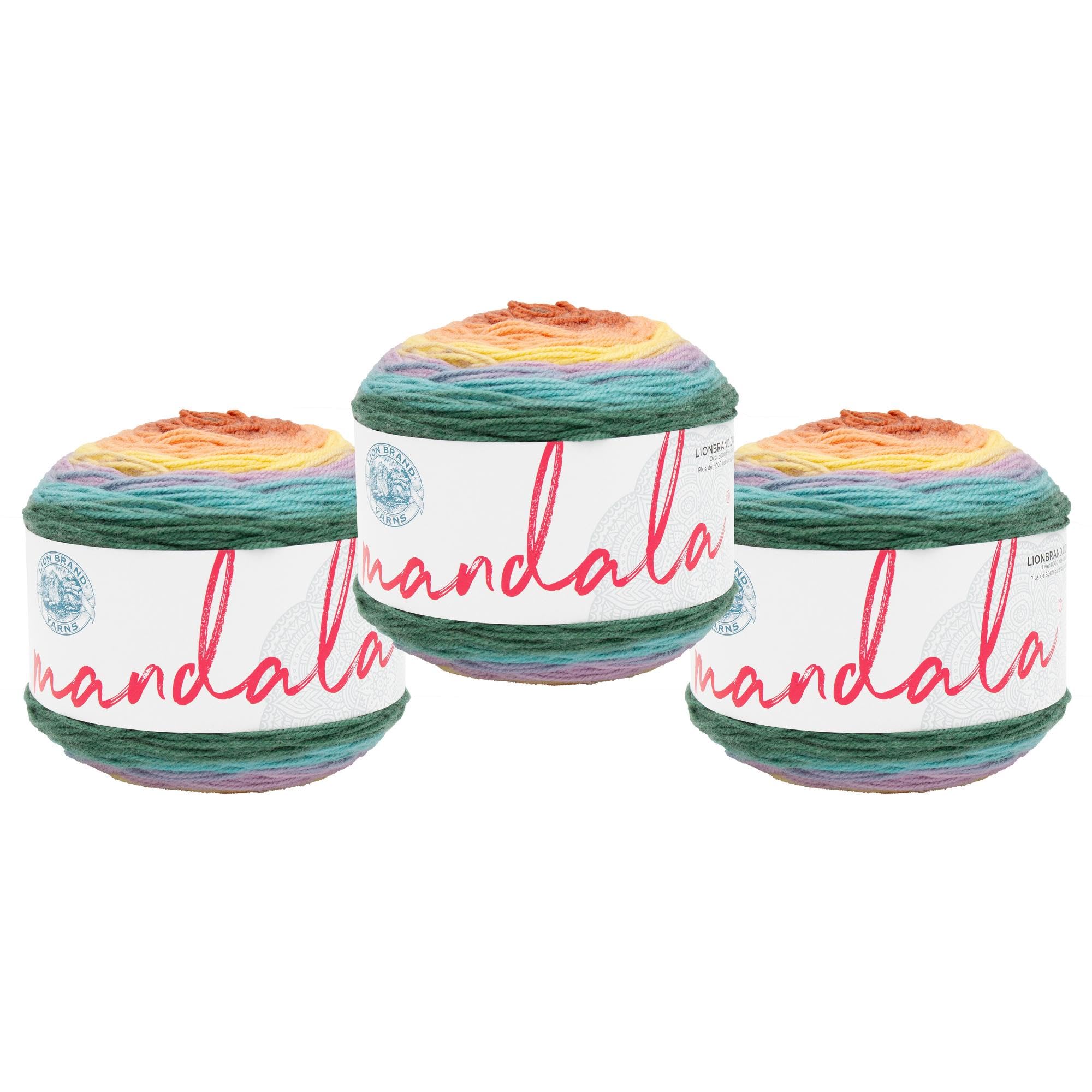 Lion Brand Yarn, Mandala DK Lightweight Yarn for Knitting, Crochet, and Crafts, Doxy, 3 Pack, Self-Striping Acrylic Fiber for Baby Blankets, Multicolor Shawls and Variegated Cardigans