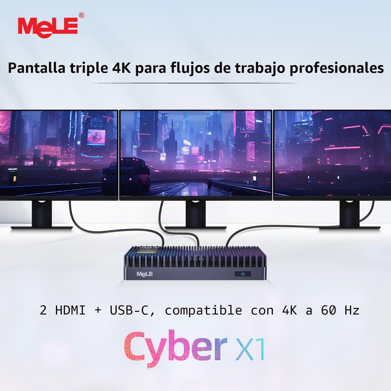 MeLE Mini PC sin ventilador N150 16 GB RAM LPDDR5 512 GB SSD, pequeña computadora de escritorio Cyber X1 con Win-11-Pro, compatible con pantalla triple 4K a través de HDMI dual y USB-C todo en uno