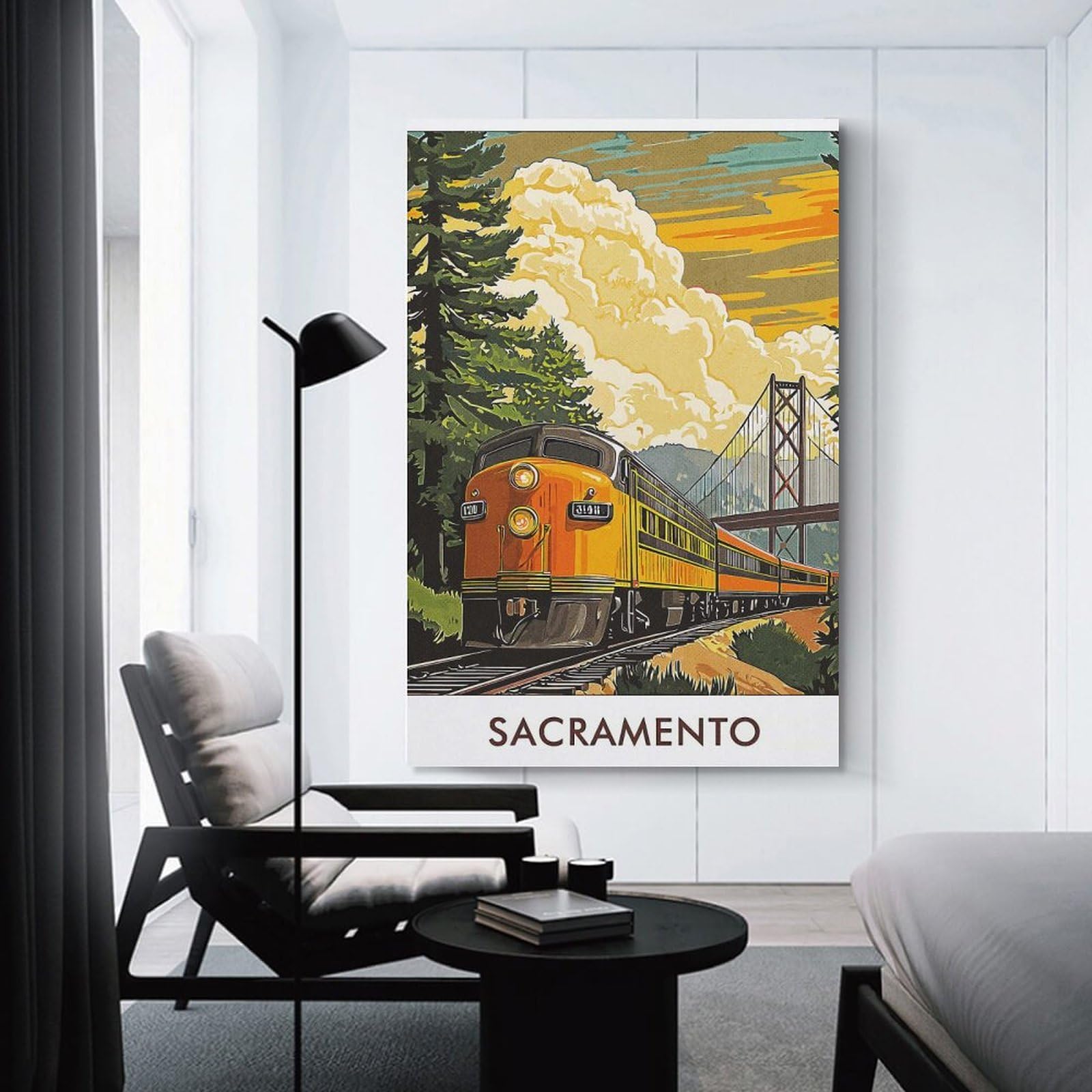 Junmoney Sacramento Train Hanging Wall Art 24x36inch(60x90cm), for Bedroom Walls, Guest Spaces Or Lounges, An Easy Wall Refresh for Bedrooms