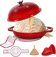 Vista 19 de Horno holandés de hierro fundido esmaltado con tapa, kit para hornear pan de 11 pulgadas, sartén esmaltada de 6 cuartos de galón, horno holandés