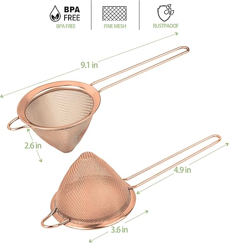 Miniatura 3 de Paquete de 2 coladores de alimentos pequeños de acero inoxidable, tamiz de malla fina con mango largo, colador de cóctel para cócteles, hierbas de