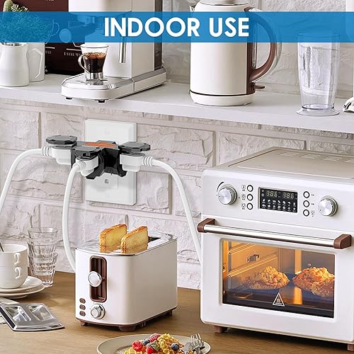 Miniatura 4 de Kasonic - Adaptador eléctrico de 3 vías para interiores y exteriores con cubierta protectora, certificación ETL, enchufe de alimentación a tierra