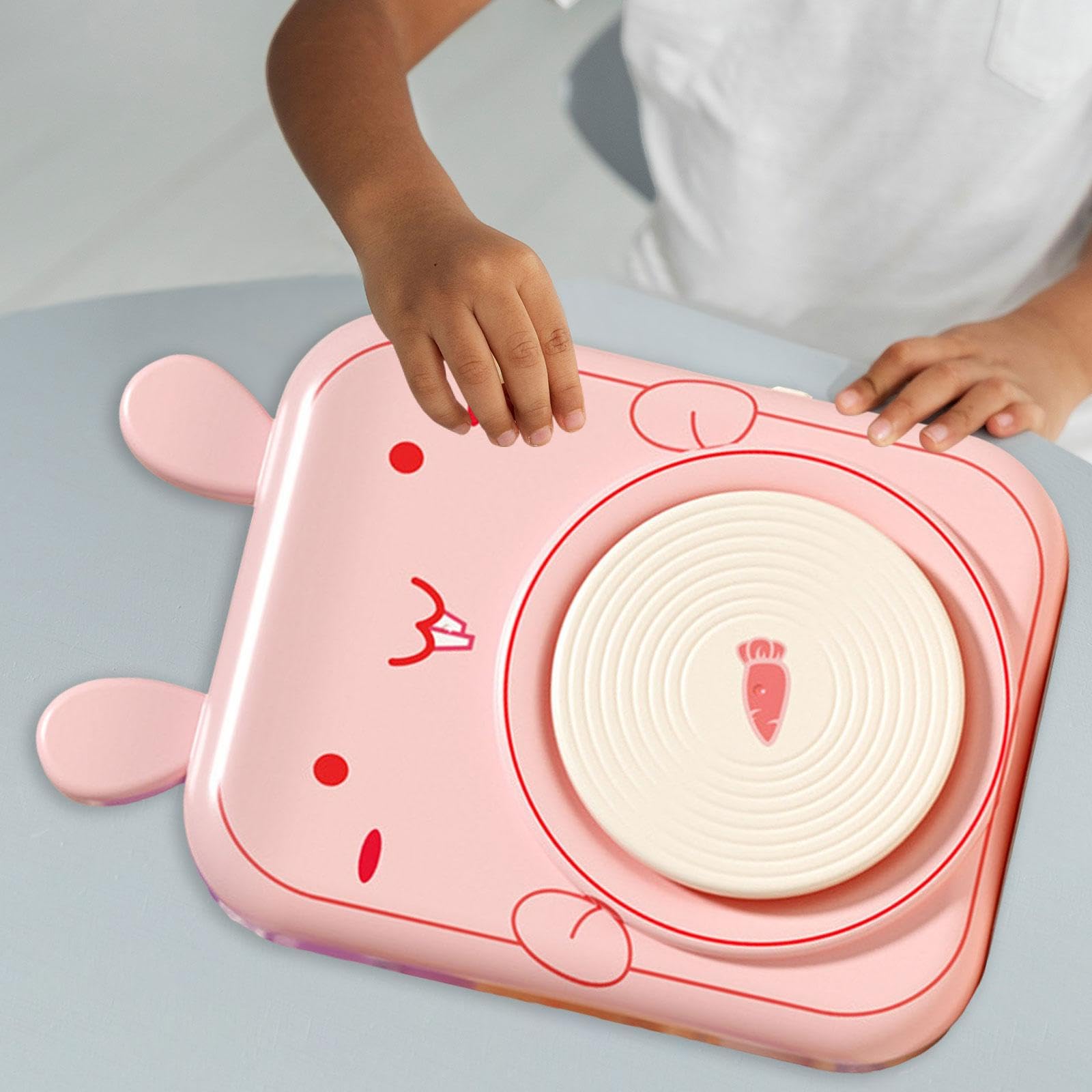 Mini Töpferscheiben Set für Kinder, Modellier Und Malset, Elektrisches Bildhauerwerkzeug, DIY Tonmodellierer – Geschenkidee, Hasenform