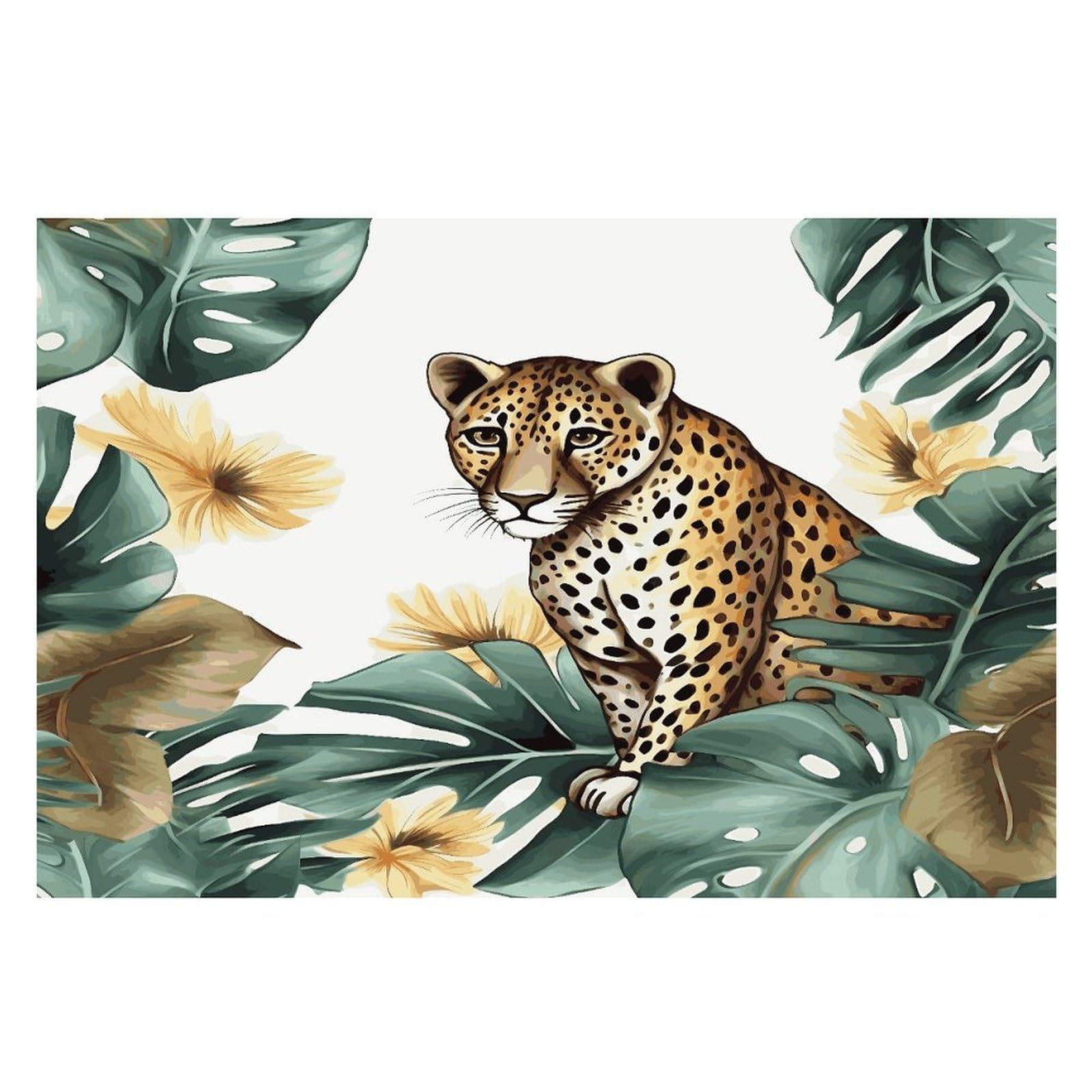 Leopard and Palm Leaves Placemats Heat-Resistant Washable Place Mats Anti Slip Dining Table Place Mats Wipeable Dining Table Mats Kitchen Decoration Placemats 17.7’’×11.8’’