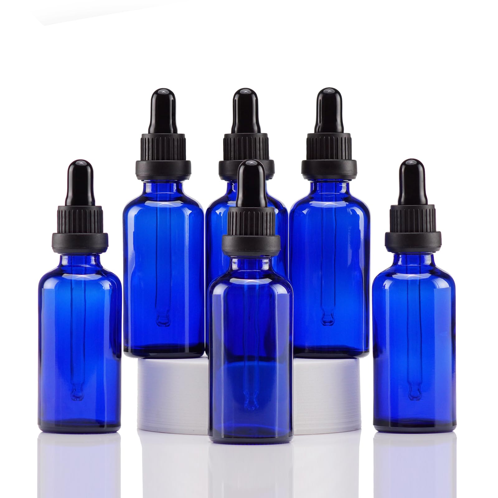 Yizhao Blue Glass Dropper Bottles 50ml, with Glass Pipette Dropper, for Essential oil, Aromatherapy, Laboratory, Massage, Makeup, Mixing, Travel– 6Pcs