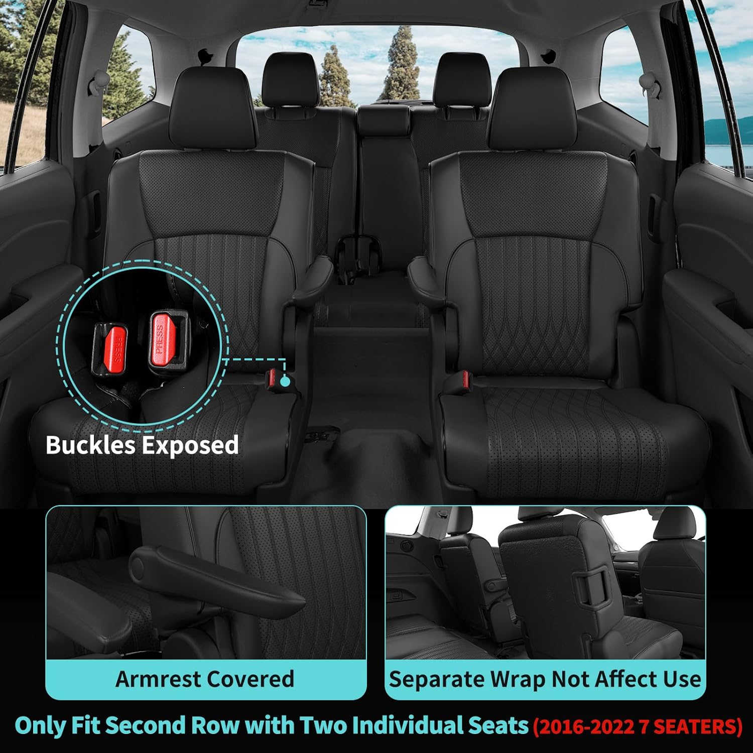 Customized for Honda Pilot Seat Covers Full Set, Custom Fit Pilot Elite 2016 2017 2018 2019 2020 2021 2022 -Three Rows 7 Seats, Waterproof Faux Leather Full Coverage (Black)