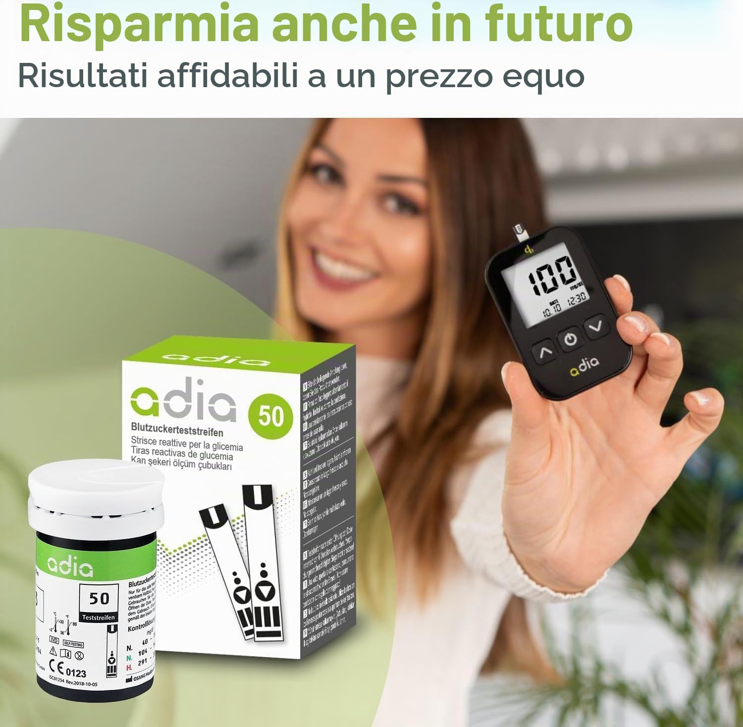Strisce reattive adia (150 pezzi) – per misurare e monitorare la glicemia in modo semplice e conveniente in caso di diabete (apparecchio non previsto con questa offerta)
