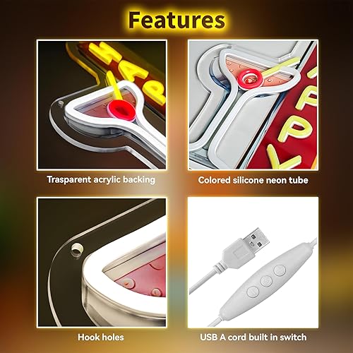 Miniatura 7 de Letreros de neón de Happy Hour Regulables, retro, LED, Happy Hour Club, luz de neón para bar, club, pub, fiesta, USB, regalo de cueva de hombre