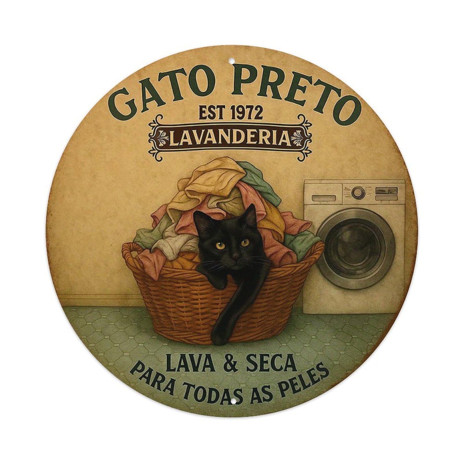 Cat Laundry Basket Washer Vintage Round Tin Sign Vintage Metal Sign Home Bar Garden Indoor & Outdoor Wall Decor Retro Metal Poster 8x8 Inch