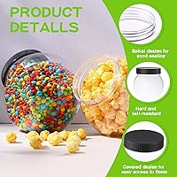 Vista 3 de Tradder 24 tarros de plástico para dulces con tapas de 8.5 onzas de boca ancha, recipientes para dulces a granel para galletas, bufé, café, fiesta