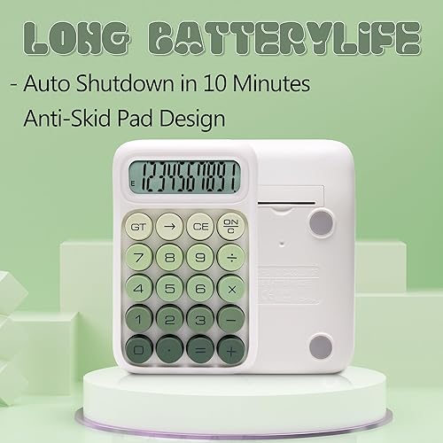 Miniatura 8 de Calculadora de interruptor mecánico, 12 dígitos, pantalla LCD grande, botones grandes de calculadora morada, calculadora linda, calculadora de