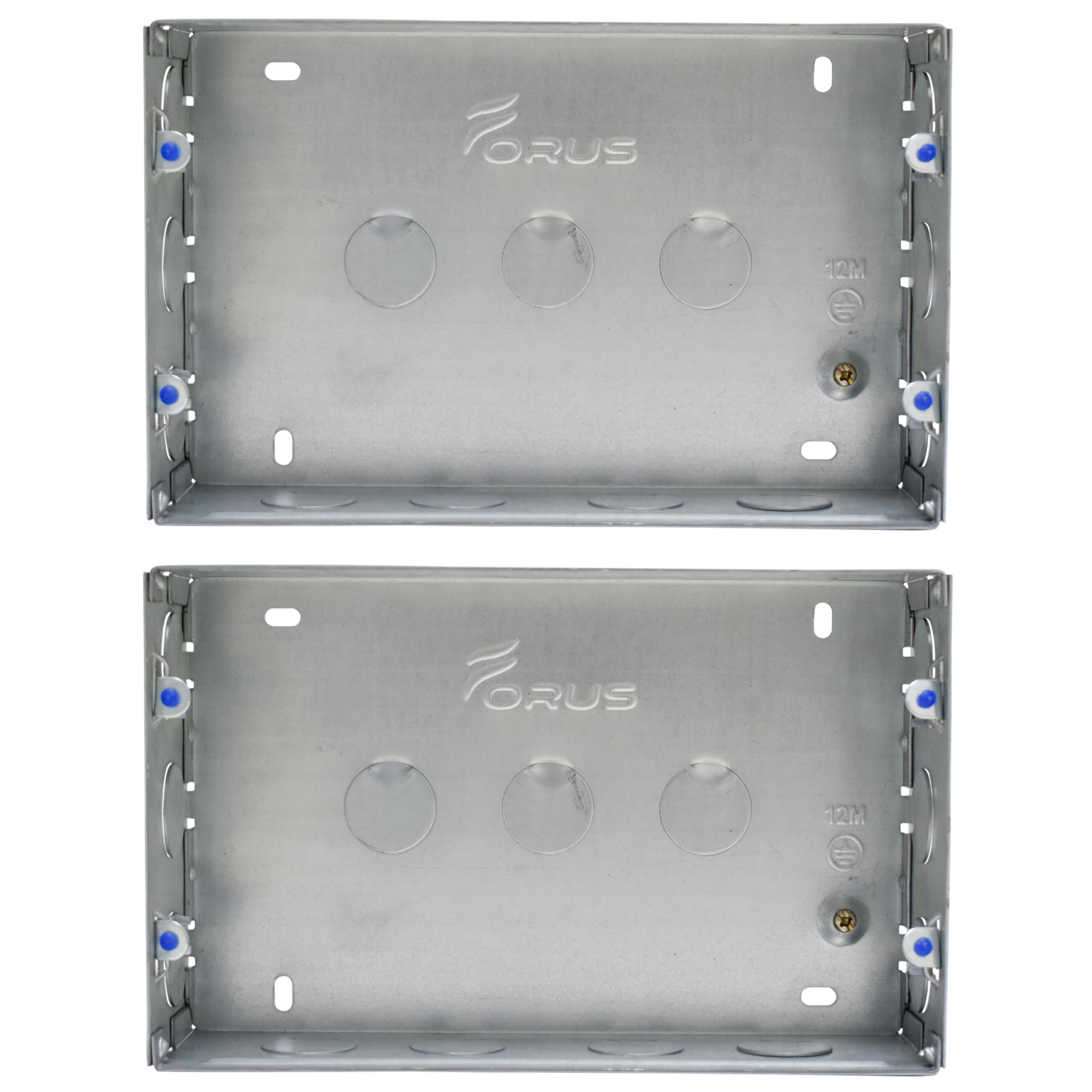 Forus Concealed GI Sheet Metal Modular Box 12 Module, Excellent Quality Rustproof Galvanized Iron Heavy Duty Flush Mounting Electrical Junction Box, 18 Gauge thick 8x6 Inch Junction Box-2PC