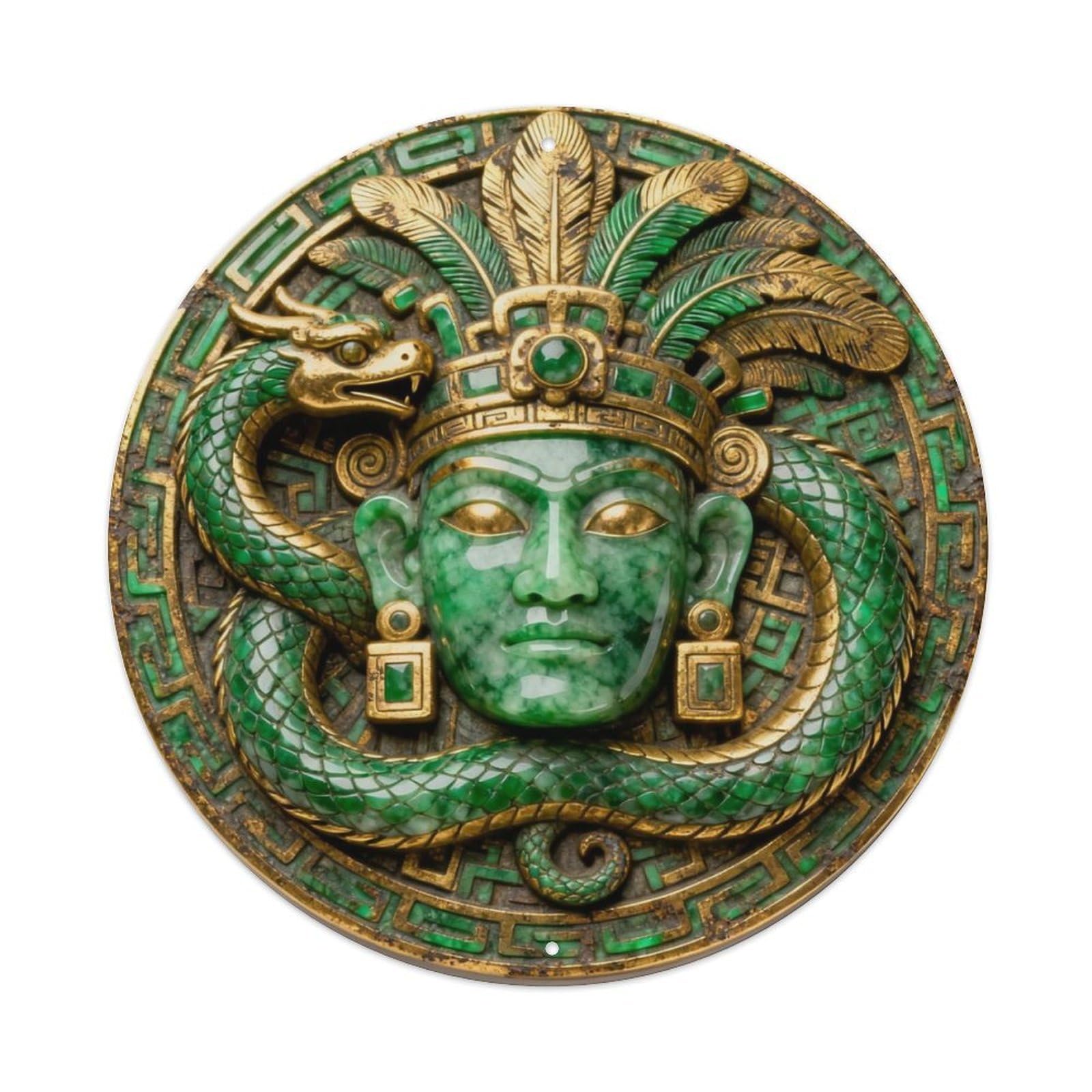 Maya Jade Mask Quetzal Snake Metal Tin Sign Plaque