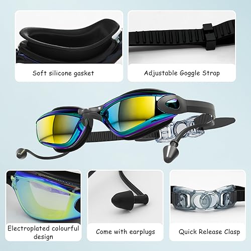 Miniatura 3 de Gafas de natación, antivaho anti-UV, sin fugas, gafas de natación ajustables con visión clara para mujeres y hombres