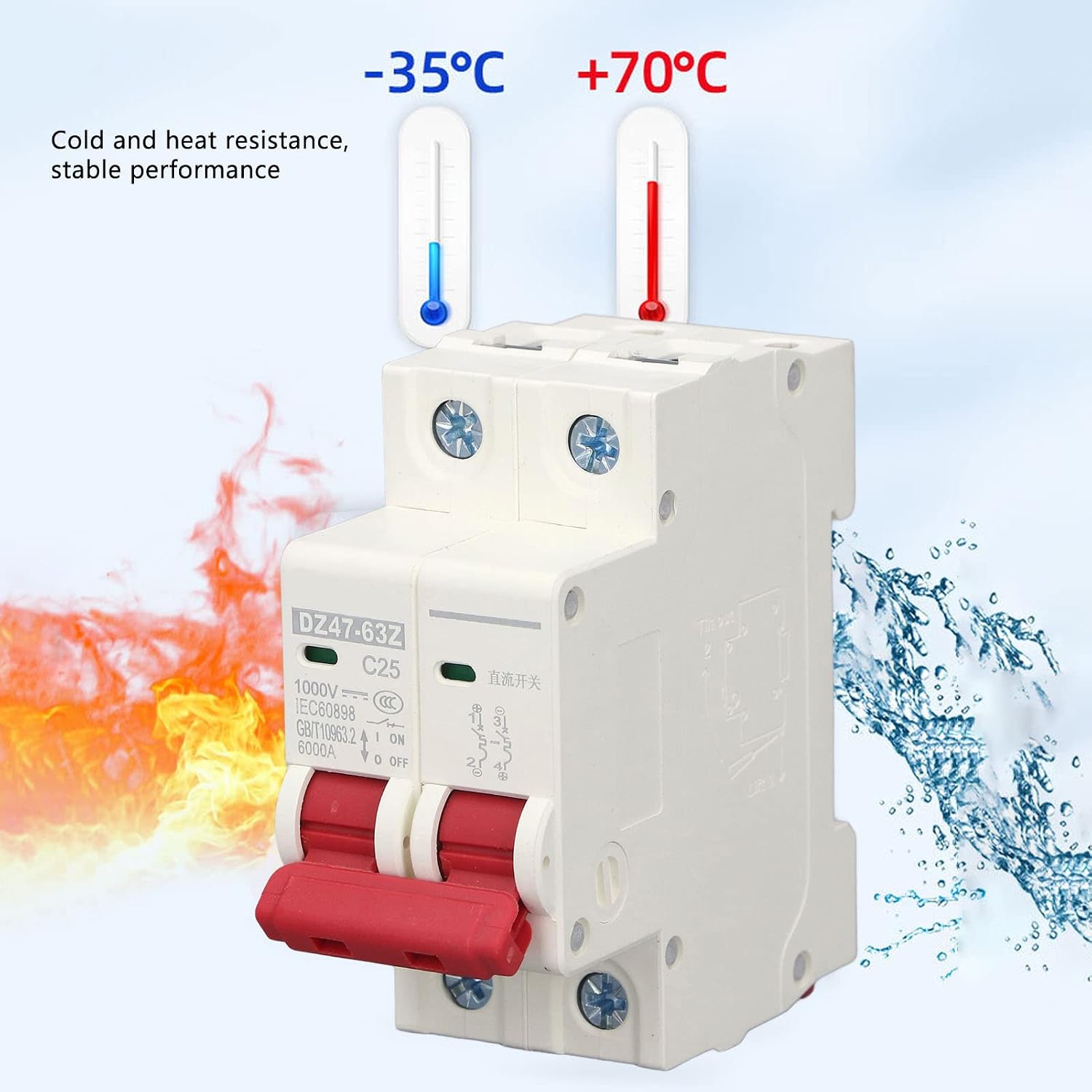 Topyond DC 1000V 25A Circuit Breaker 2P DIN Rail Mount Battery Disconnect Switch with 6000A Breaking Capacity for Enhanced Protect