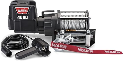 WARN 94000 4000 DC Series 12V Cabrestante eléctrico con cable de acero 732" de diámetro x 43' de longitud, capacidad de 2 toneladas (4,000 lb)