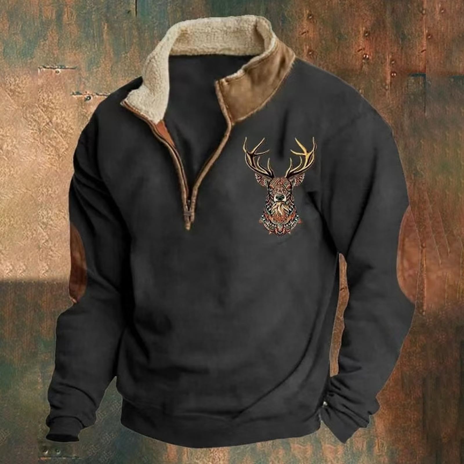 Sudadera con media cremallera para hombre con estampado de ciervo de caza, suéter de punto cálido, suéter de invierno, cuello alto, suéter de trabajo, negocios, deportes, invierno, camiseta de
