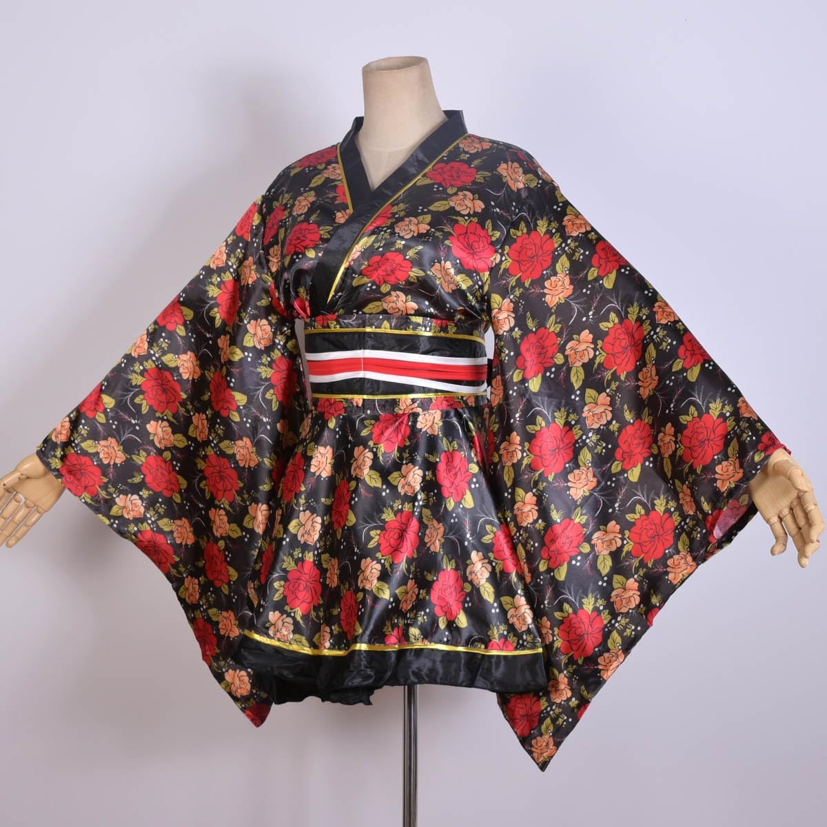 Women's Sexy Short Kimono Costume Adult Japanese Geisha Robe Prints Floral Bathrobe Sleepwear With Obi Belt Outfit