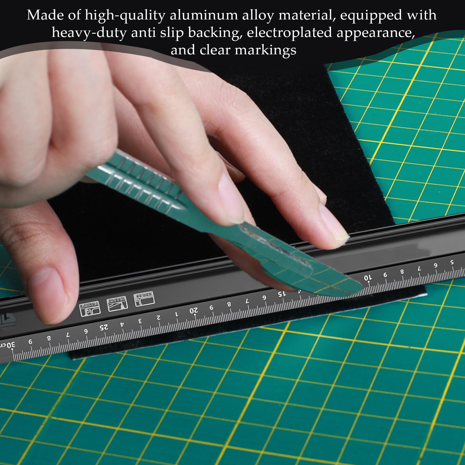 Safety Cutter Ruler Ruler 30cm Cutting Ruler Raised Grip Aluminium Ruler Metal Craft Safety ...