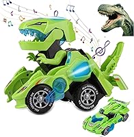 Vista 1 de Juguetes transformadores, auto de dinosaurio LED 2 en 1 que se transforma en dinosaurio, coche transformador de dinosaurio automático, juguete